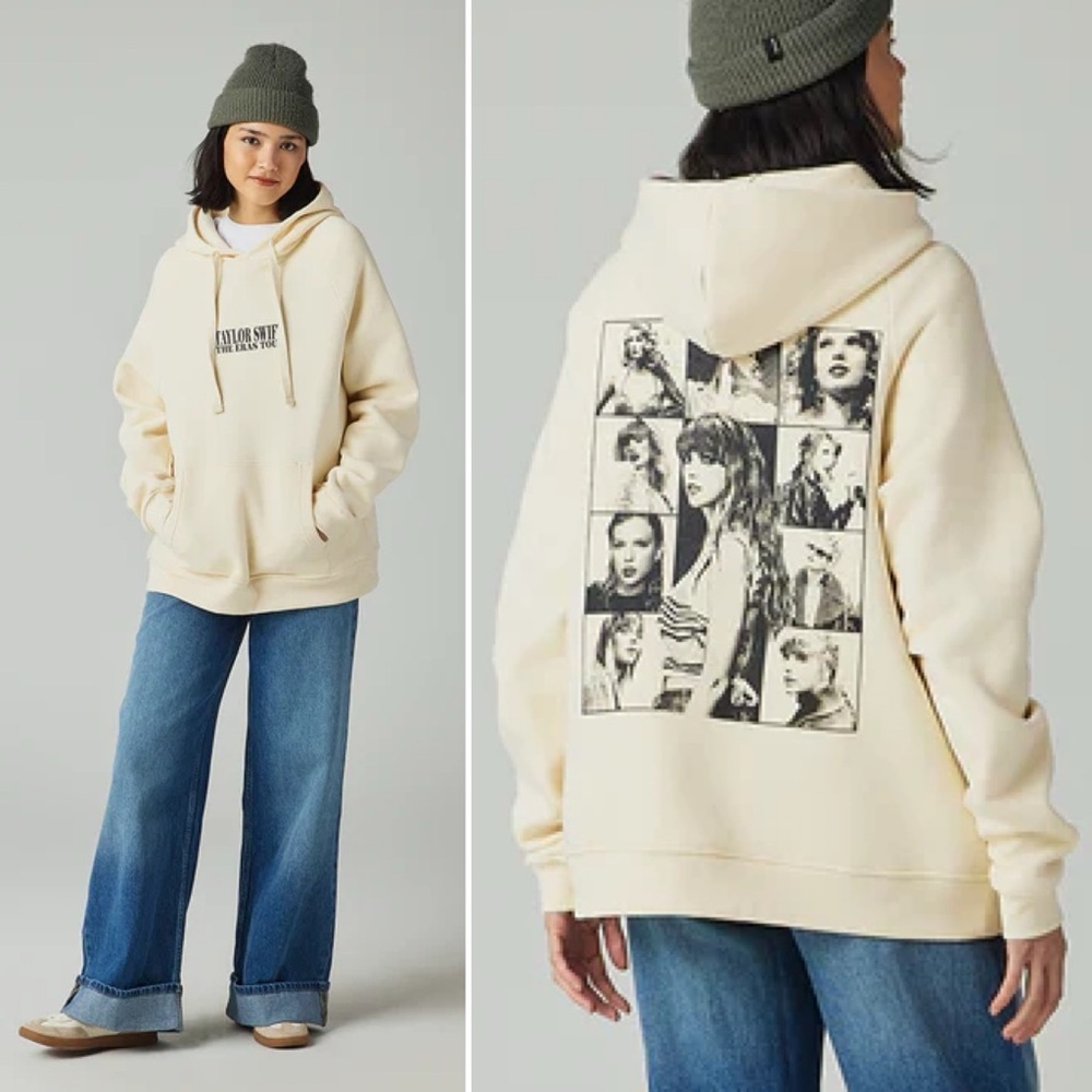 Taylor Swift Eras Tour Hoodie Sweatshirt Graphic Fleece Large Cream Concert - Picture 2 of 10